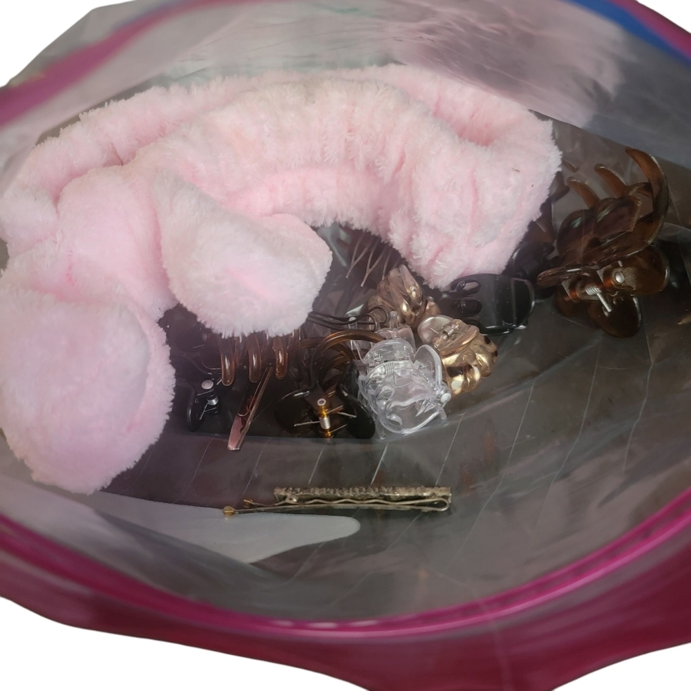 Pink Fuzzy Hairband and Hair Clips Bundle